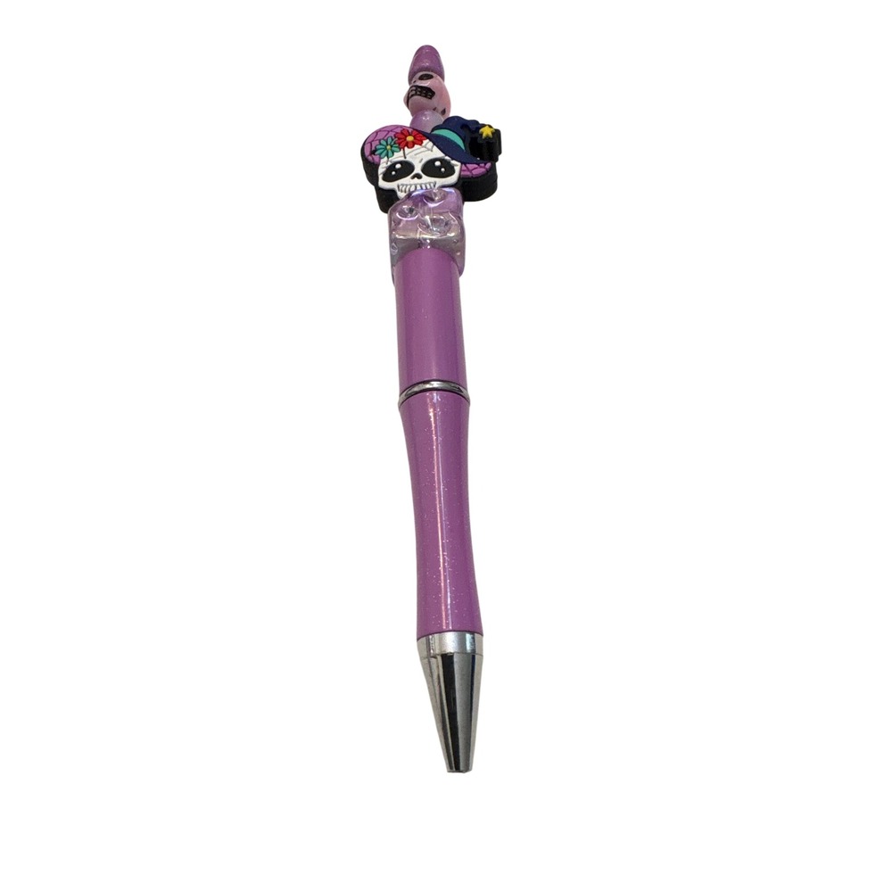 Handmade Sugar Skull Beaded Pen Purple Metallic Halloween Witch Day of the Dead